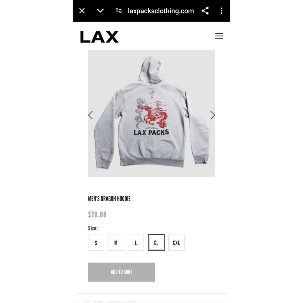 Lax Packs Gray Hoodie Mens XL NWOT